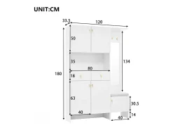 Vestiário de entrada moderno 120x33.5x180cm - con LED e espelho - con banco de sapatos e móvel de sapatos - con 2 gavetas e 5 portas - Branco