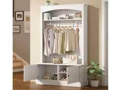 Vestiário moderno - com cabideiro e armazenamento para sapatos - Banco com armazenamento - com ganchos - Branco
