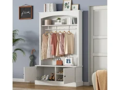 Vestiário moderno - com cabideiro e armazenamento para sapatos - Banco com armazenamento - com ganchos - Branco
