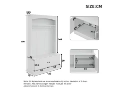Vestiário moderno - com cabideiro e armazenamento para sapatos - Banco com armazenamento - com ganchos - Branco