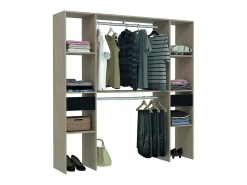 Vestuário de madeira elegante com 6 prateleiras, 2 gavetas, 2 cabides - 180 x 40 x 180 cm ELYSEE