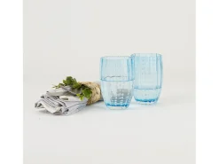 Vidro Zafferano Perle Aquamarine - Vidro soprado colorido, 32 cl, feito à mão - Conjunto de 2 copos artesanais para água ou coquetéis