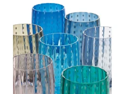 Vidro Zafferano Perle Azul Cinza - Vidro colorido soprado, 32 cl, feito à mão - Conjunto de 2 copos artesanais para água ou coquetéis