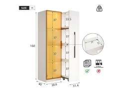 Vitrina con LED 70x40x160 cm - 1 porta de vidro e 1 gaveta lateral deslizante - Rodas - MDF + vidro - Branco