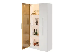 Vitrina con LED 70x40x160 cm - 1 porta de vidro e 1 gaveta lateral deslizante - Rodas - MDF + vidro - Branco