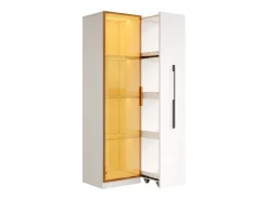 Vitrina con LED 70x40x160 cm - 1 porta de vidro e 1 gaveta lateral deslizante - Rodas - MDF + vidro - Branco