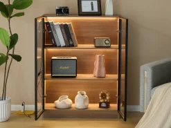 Vitrina em vidro com 3 prateleiras - LED - Castanho
