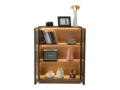 Vitrina em vidro com 3 prateleiras - LED - Castanho