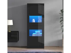 Vitrina envernizada brilhante 61x42x162 cm - con iluminação LED - 2 portas - Prateleiras de vidro ajustáveis - Preto