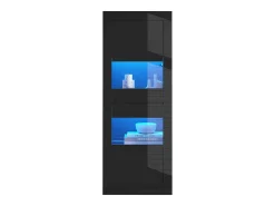 Vitrina envernizada brilhante 61x42x162 cm - con iluminação LED - 2 portas - Prateleiras de vidro ajustáveis - Preto