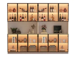 Vitrina moderna 240x34x200 cm - Iluminação LED - 12 portas de vidro - Espaço de armazenamento aberto - MDF - Branco