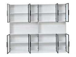 Vitrina moderna 240x34x200 cm - Iluminação LED - 12 portas de vidro - Espaço de armazenamento aberto - MDF - Branco
