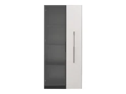 Vitrina móvel 70x40x160 cm - Estante de livros - Iluminação LED - 1 porta de vidro e 1 gaveta - con rodas - MDF - Preto e branco