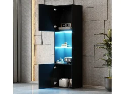 Vitrina 45x35x160 cm - com 2 portas - com iluminação LED - 1 prateleira de vidro - Preto
