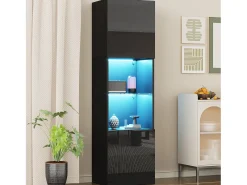 Vitrina 45x35x160 cm - com 2 portas - com iluminação LED - 1 prateleira de vidro - Preto