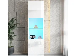 Vitrina 45x35x160 cm - com 2 portas - com iluminação LED - 1 prateleira de vidro - branco