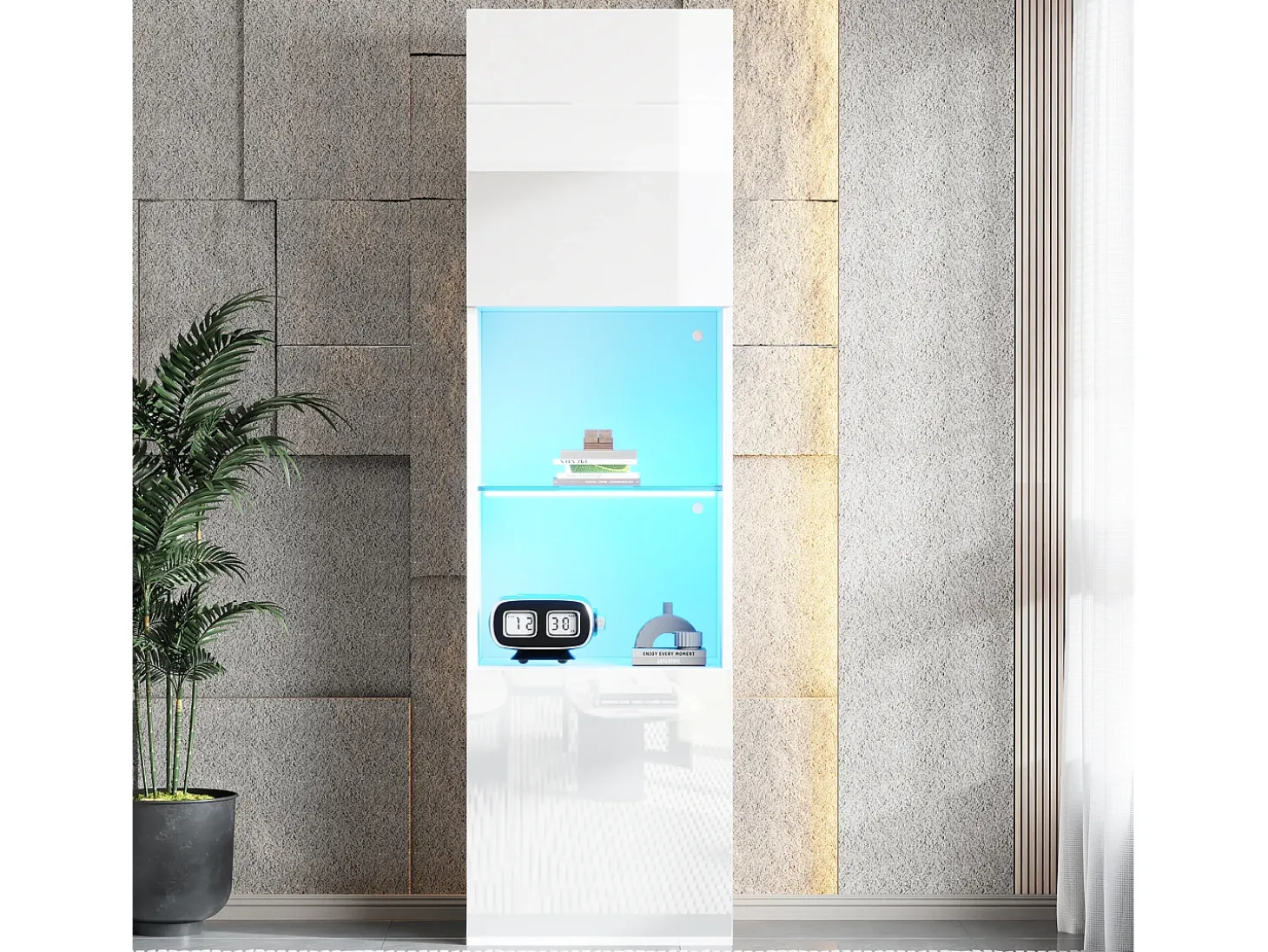 Vitrina 45x35x160 cm - com 2 portas - com iluminação LED - 1 prateleira de vidro - branco