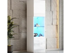 Vitrina 45x35x160 cm - com 2 portas - com iluminação LED - 1 prateleira de vidro - branco