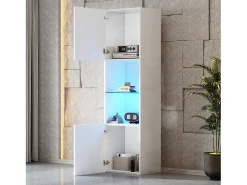 Vitrina 45x35x160 cm - com 2 portas - com iluminação LED - 1 prateleira de vidro - branco
