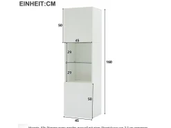 Vitrina 45x35x160 cm - com 2 portas - com iluminação LED - 1 prateleira de vidro - branco
