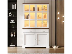 Vitrina 120x36,5x200 cm - con iluminação LED - 2 gavetas e 4 portas - MDF - Branco