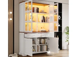 Vitrina 120x36,5x200 cm - con iluminação LED - 2 gavetas e 4 portas - MDF - Branco