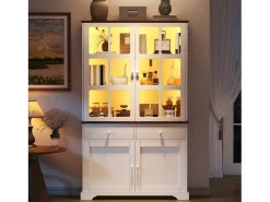 Vitrina 120x36,5x200 cm - con iluminação LED - 2 gavetas e 4 portas - MDF - Branco