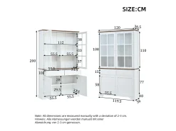 Vitrina 120x36,5x200 cm - con iluminação LED - 2 gavetas e 4 portas - MDF - Branco