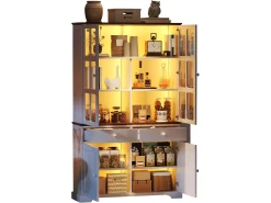 Vitrina 120x36,5x200 cm - con iluminação LED - 2 gavetas e 4 portas - MDF - Branco