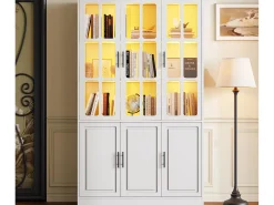 Vitrina 121,5x41x200 cm - con iluminação LED - 6 portas - prateleiras ajustáveis - MDF - branco