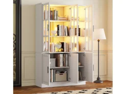 Vitrina 121,5x41x200 cm - con iluminação LED - 6 portas - prateleiras ajustáveis - MDF - branco