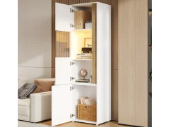 Vitrina 50x40x179cm - con iluminação LED - con 2 portas - Prateleiras ajustáveis - Branco + Natural