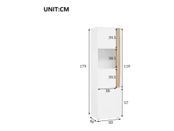 Vitrina 50x40x179cm - con iluminação LED - con 2 portas - Prateleiras ajustáveis - Branco + Natural