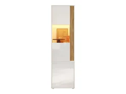Vitrina 50x40x179cm - con iluminação LED - con 2 portas - Prateleiras ajustáveis - Branco + Natural