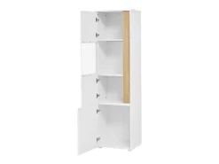 Vitrina 50x40x179cm - con iluminação LED - con 2 portas - Prateleiras ajustáveis - Branco + Natural