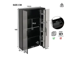 Vitrine 110,5×35×160 cm - 2 portas de vidro - 1 gaveta lateral - com iluminação LED - preto + branco