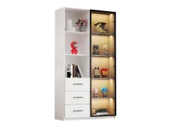 Vitrine 80×40×160 cm - com 1 porta de vidro temperado e 3 gavetas - com iluminação LED - 3 prateleiras abertas - branco