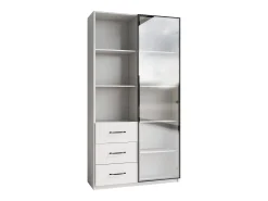 Vitrine 80×40×160 cm - com 1 porta de vidro temperado e 3 gavetas - com iluminação LED - 3 prateleiras abertas - branco
