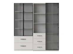 Vitrine 140×40×160 cm - com iluminação LED - 3 portas de vidro - 5 gavetas - branco