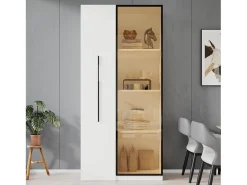 Vitrine 70×40×160 cm - com porta de vidro temperado - 1 porta e 1 gaveta lateral - com iluminação LED - branco