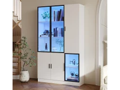 Vitrine 120×35×200 cm - portas envidraçadas - 6 portas - com iluminação LED - painel de partículas + vidro temperado - branco