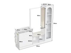 Vitrine 1 porta de vidro 6 em 1 - com LED, Espelho, móvel de sapatos de abater, penteadeira, 2 gavetas - 163x35x161cm