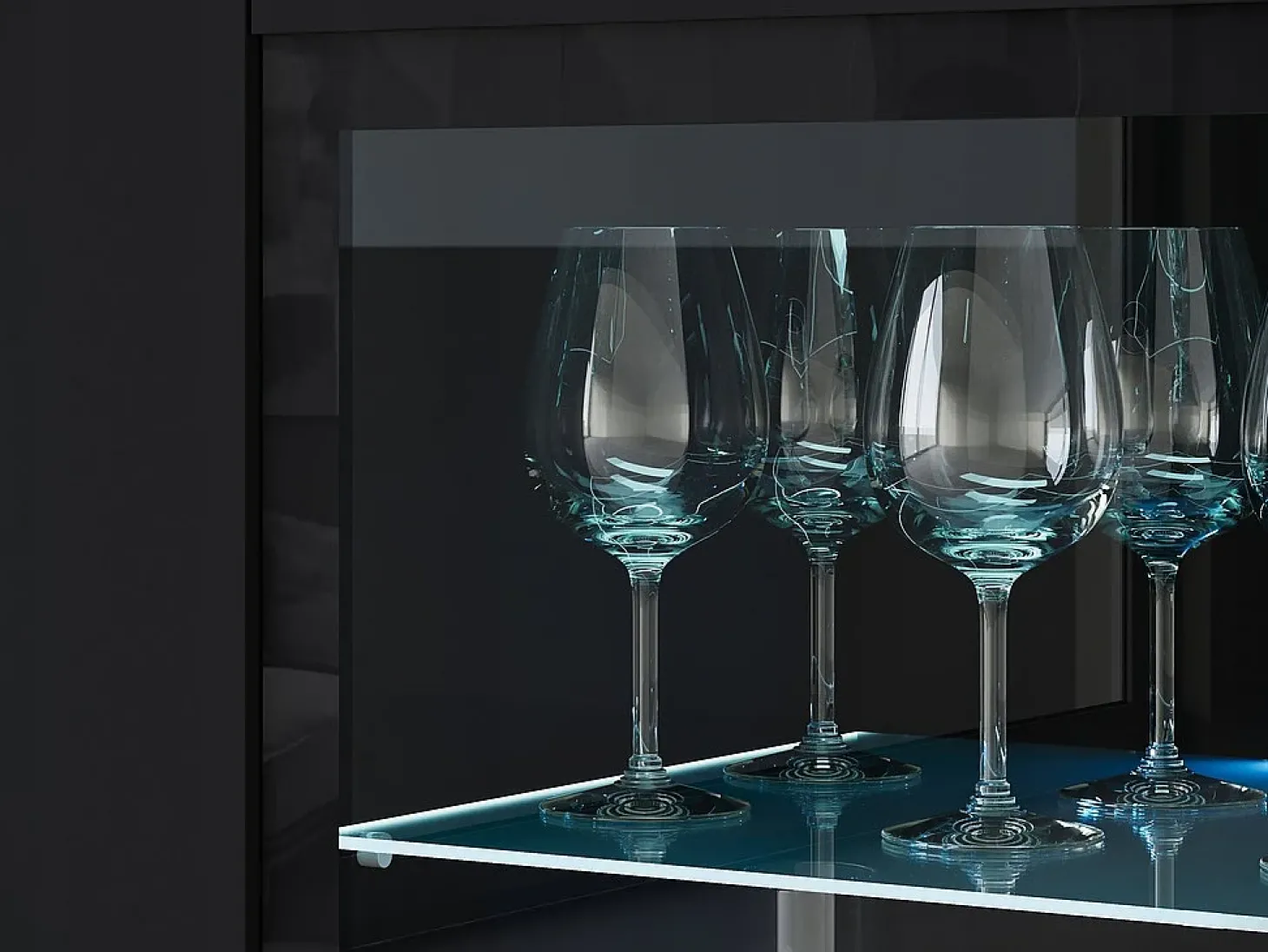 Vitrine alta moderna 120 cm para sala com LED, 3 portas, preto mate