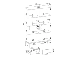 Vitrine alta moderna com frente canelada, 104×166×39 cm, Caxemira / Ouro