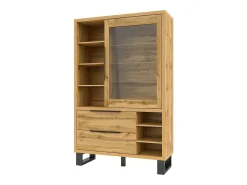 Vitrine, armário para pratos, aparador MILO. Cores em carvalho e acabamentos em preto. Móvel ideal para a sua sala de jantar.