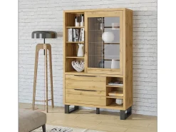 Vitrine, armário para pratos, aparador MILO. Cores em carvalho e acabamentos em preto. Móvel ideal para a sua sala de jantar.