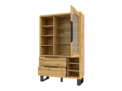 Vitrine, armário para pratos, aparador MILO. Cores em carvalho e acabamentos em preto. Móvel ideal para a sua sala de jantar.