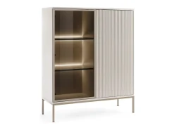 Vitrine baixa moderna com frente canelada, 104×126×39 cm, Caxemira / Ouro