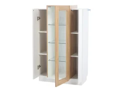 Vitrine brilhante - 74 x 40 x 120 cm - com 3 portas + LEDs + prateleiras de armazenamento - Aglomerado + vidro temperado - branco