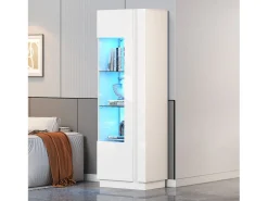 Vitrine brilhante 60×40×180 cm - com iluminação LED - 1 porta - branco